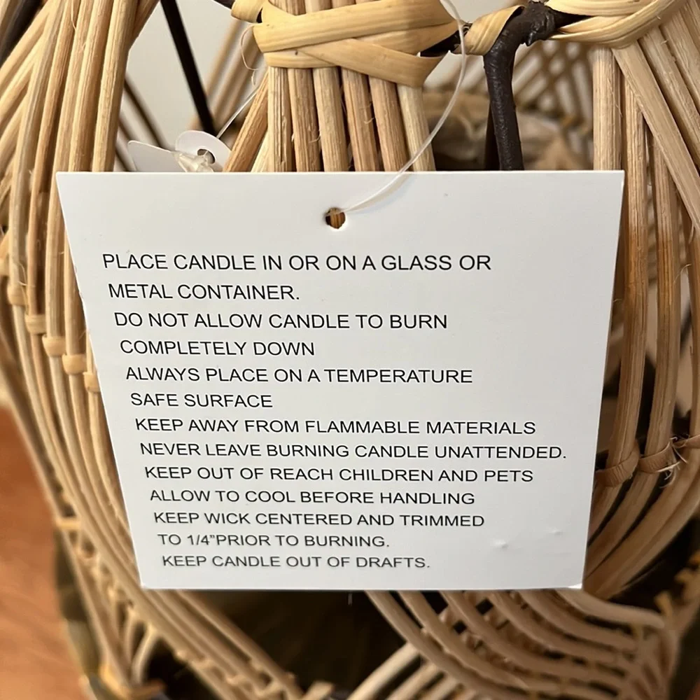 Woven Rattan Lantern with Glass Chimney / NWT
